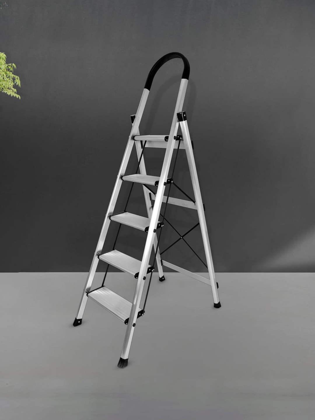 

Plantex Grey 5 Step Folding Aluminum Wide Anti Skid Step Ladder, Silver