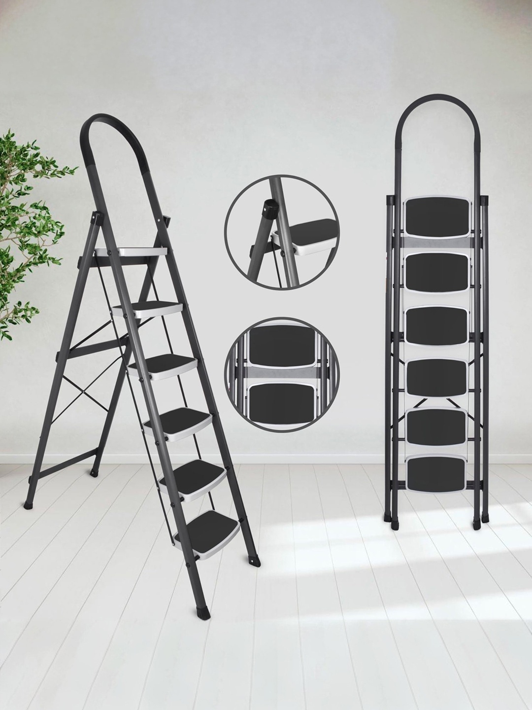 

Plantex Gray & White Foldable Steel 6 Step Wide Anti Skid Steps Ladder, Grey