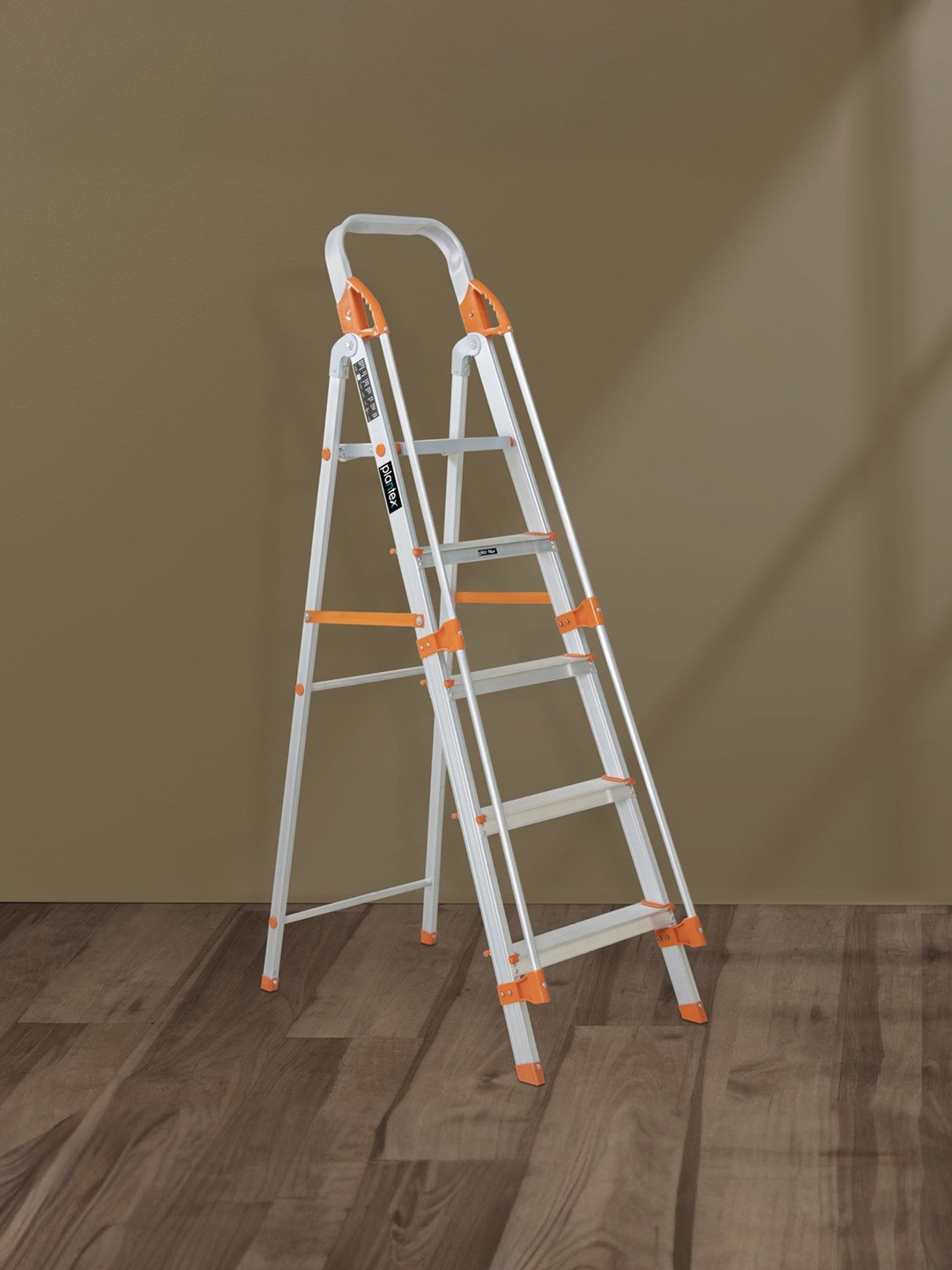 

Plantex Orange Coloured Aluminium Foldable 5 Step Ladder With Safe Hand Rail