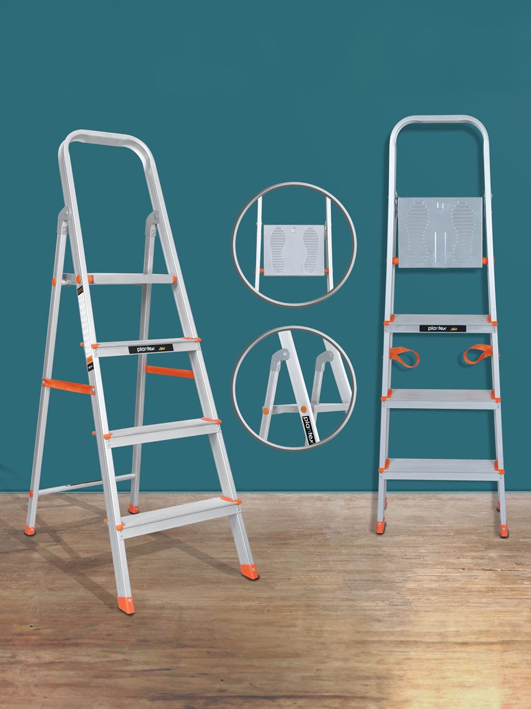 

Plantex Orange-colored & Grey Wide 4- Step Ladder