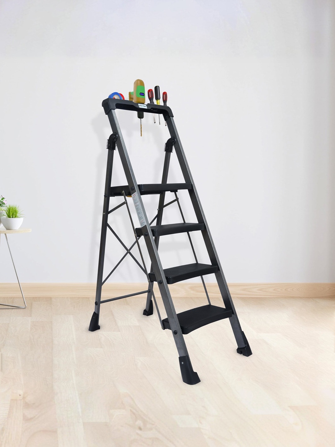 

Plantex Black Foldable Anti-Skid 4 Step Ladder, Grey