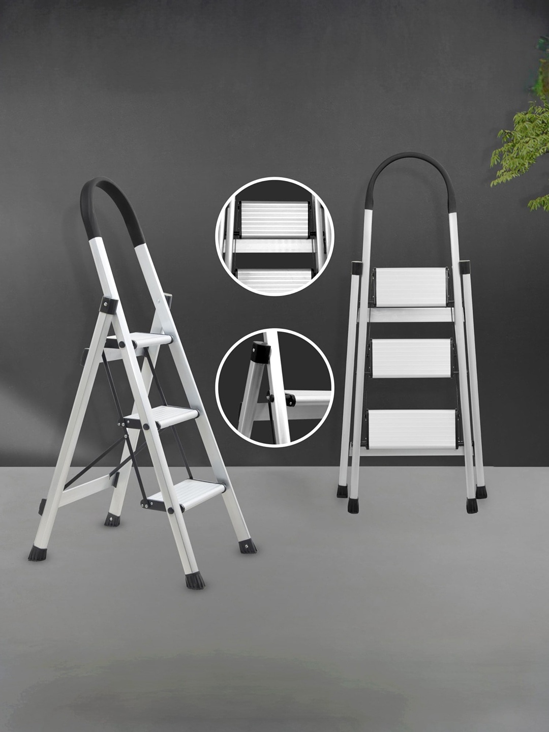 

Plantex Grey Foldable Aluminum 3 Step Wide Anti Skid Ladder, Silver