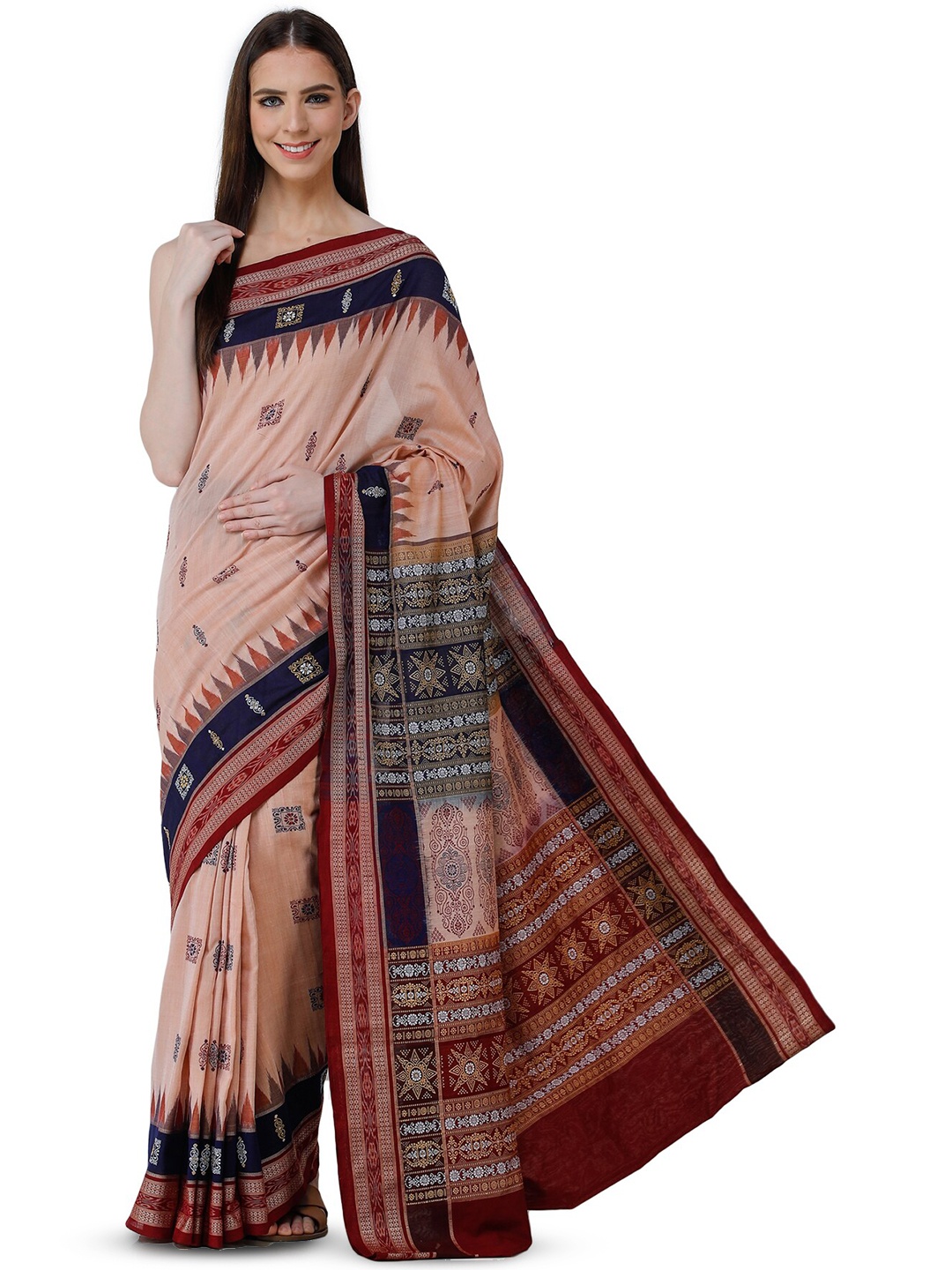 

Exotic India Woven Design Pure Cotton Sambalpuri Saree, Brown