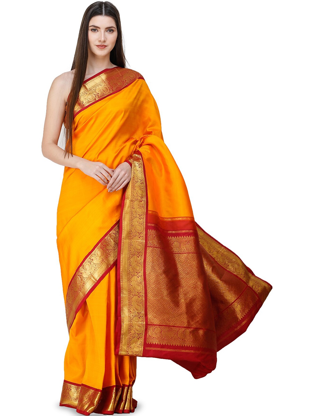 

Exotic India Zari Pure Silk Kanjeevaram Saree, Yellow