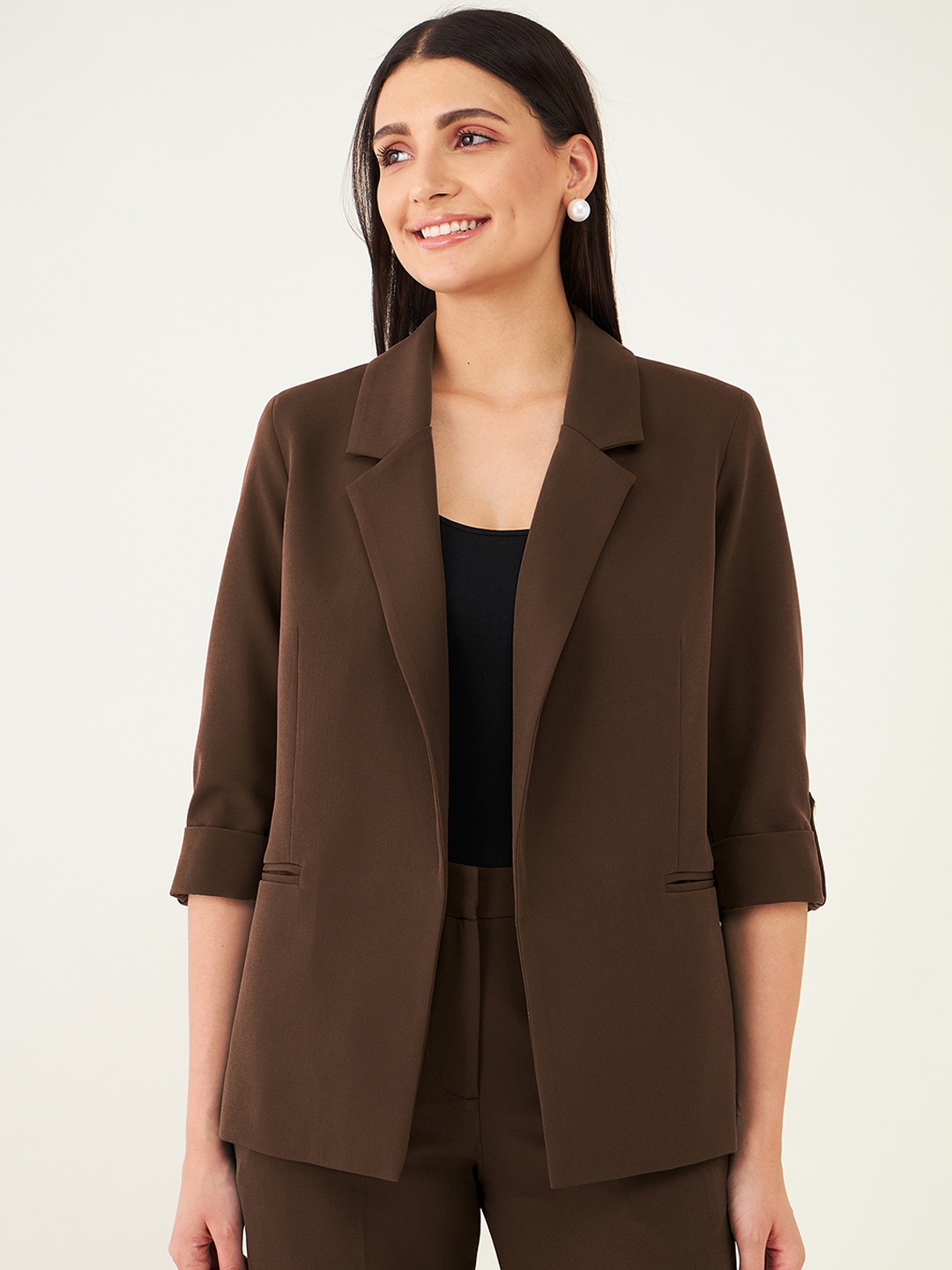 

SALT ATTIRE Tailored-Fit Open Front Casual Blazer, Brown