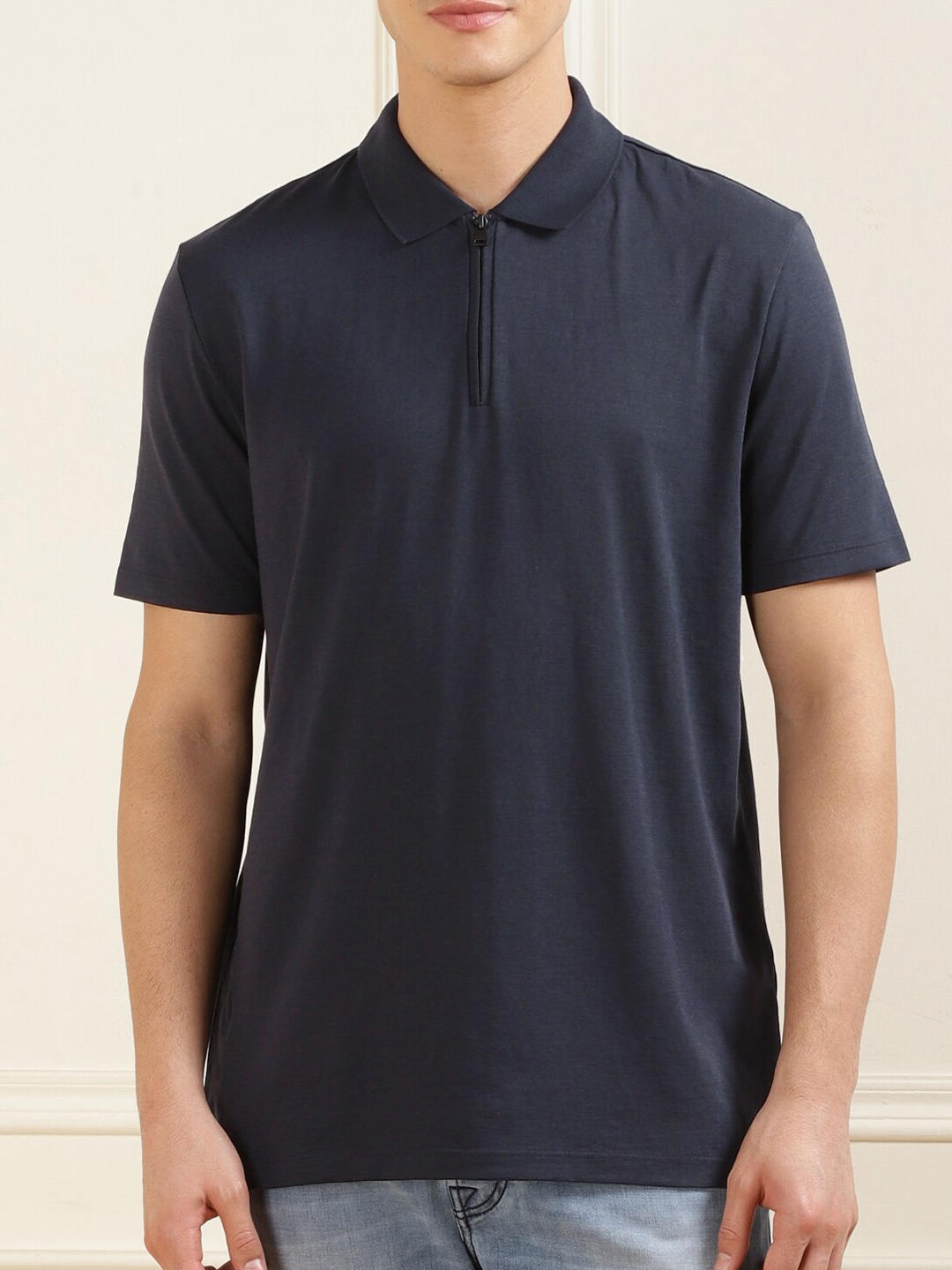 

HUGO Men Polo Collar Zip Closure T-shirt, Navy blue