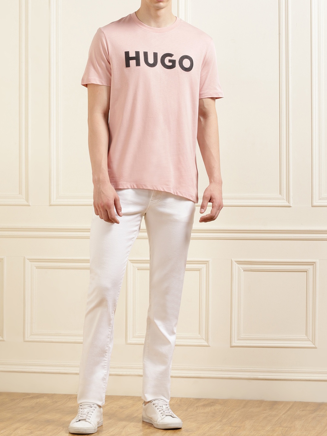 

HUGO Men Cotton Typography Round Neck T-shirt, Pink