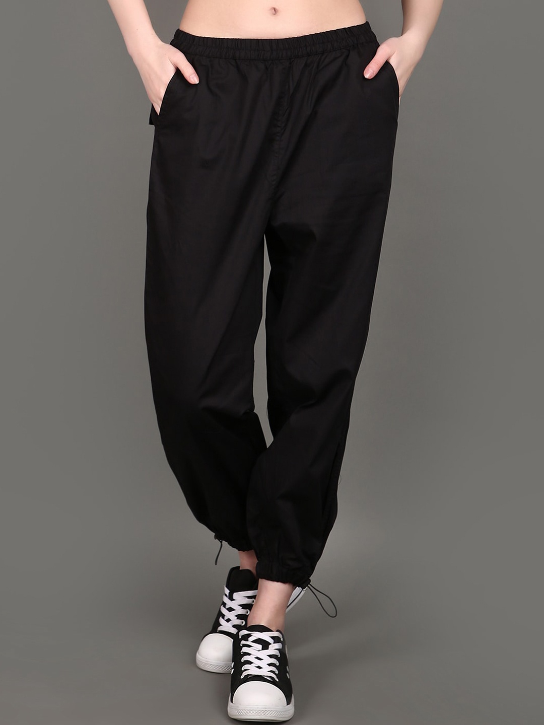 

V-Mart Women Mid-Rise Cotton Joggers Trousers, Black