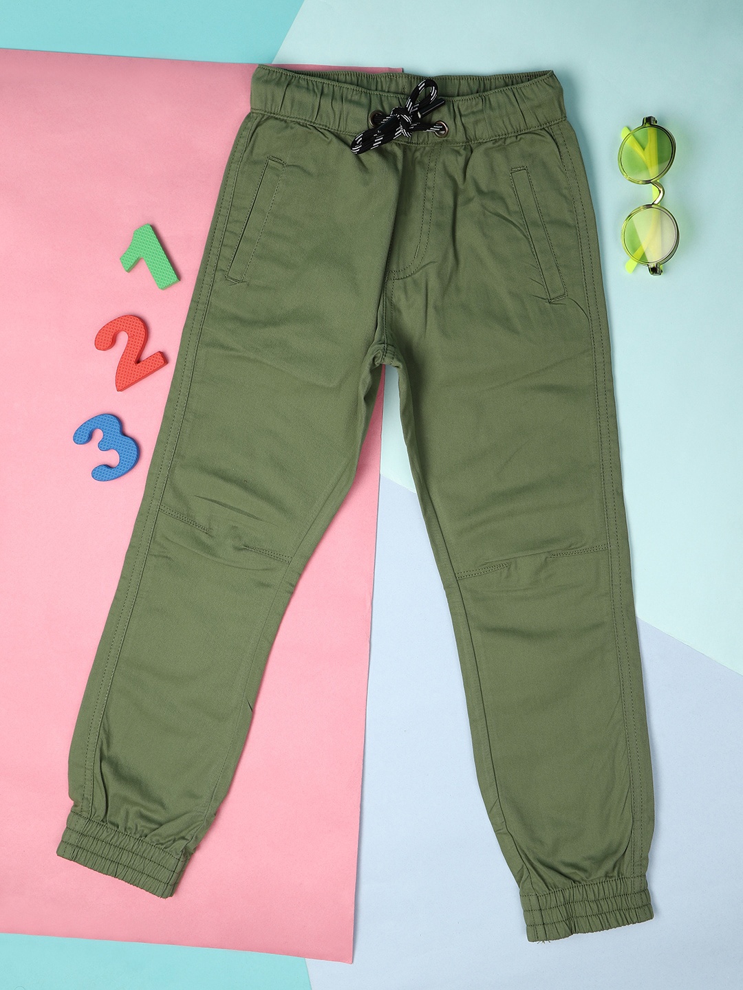 

V-Mart Boys Mid-Rise Cotton Joggers Trousers, Green