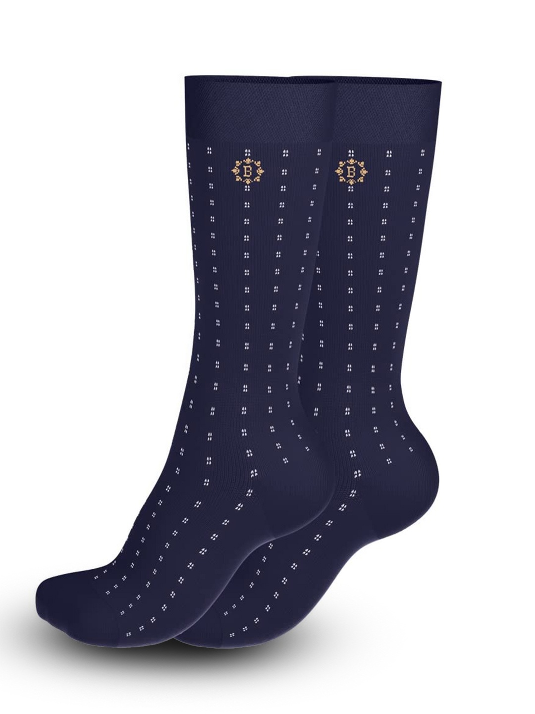 

BURCHMARQ Men Patterned Cotton Calf-Length Socks, Blue
