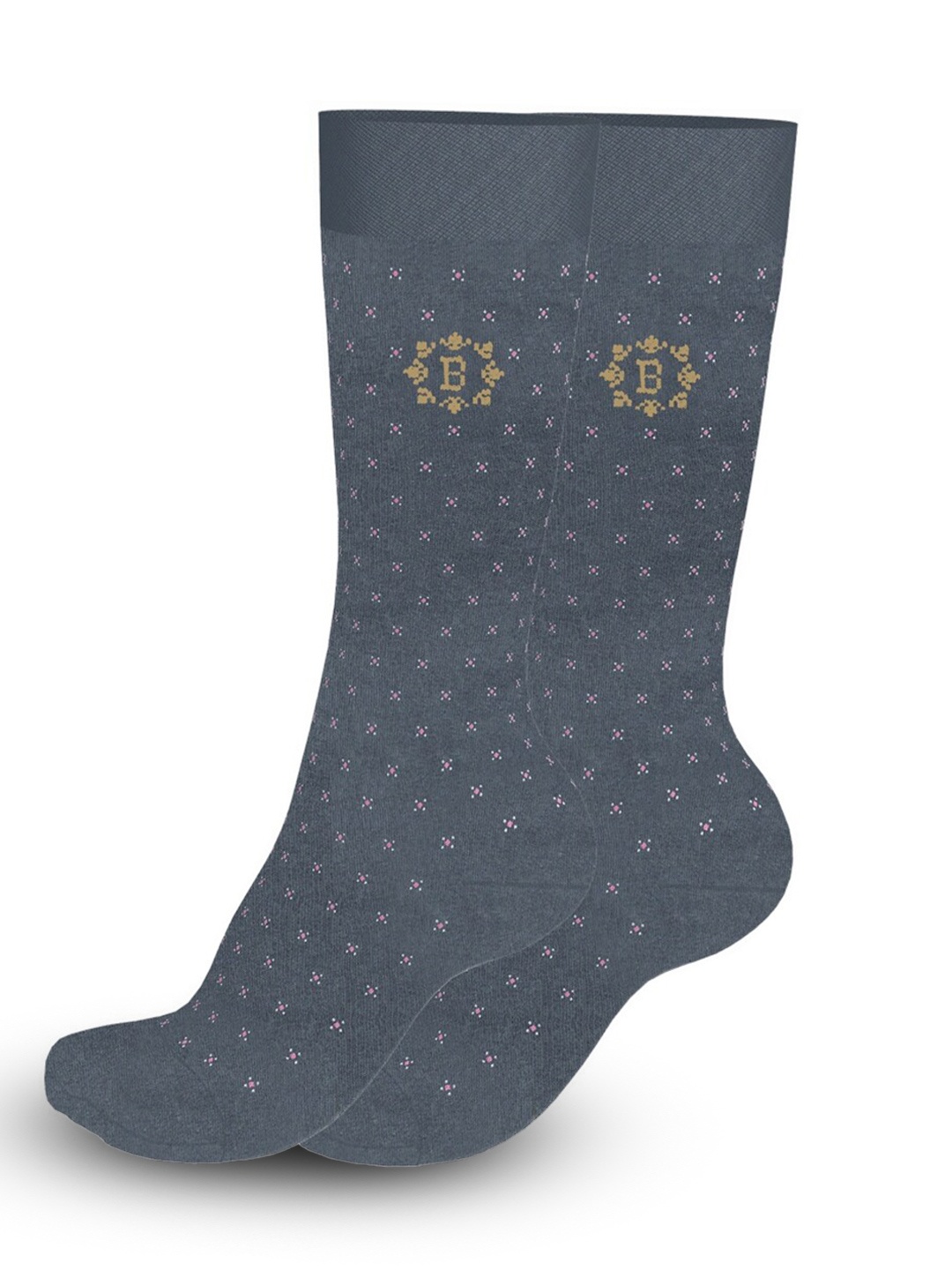 

BURCHMARQ Men Patterned Cotton Calf-Length Socks, Grey