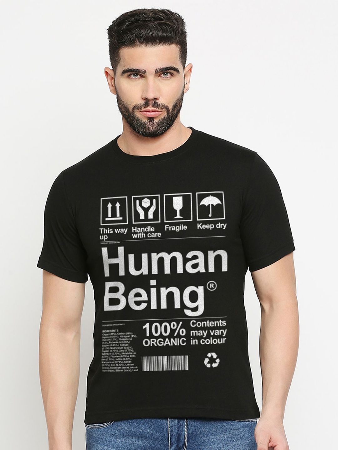 

MOD ECRU Unisex Typography Printed T-shirt, Black