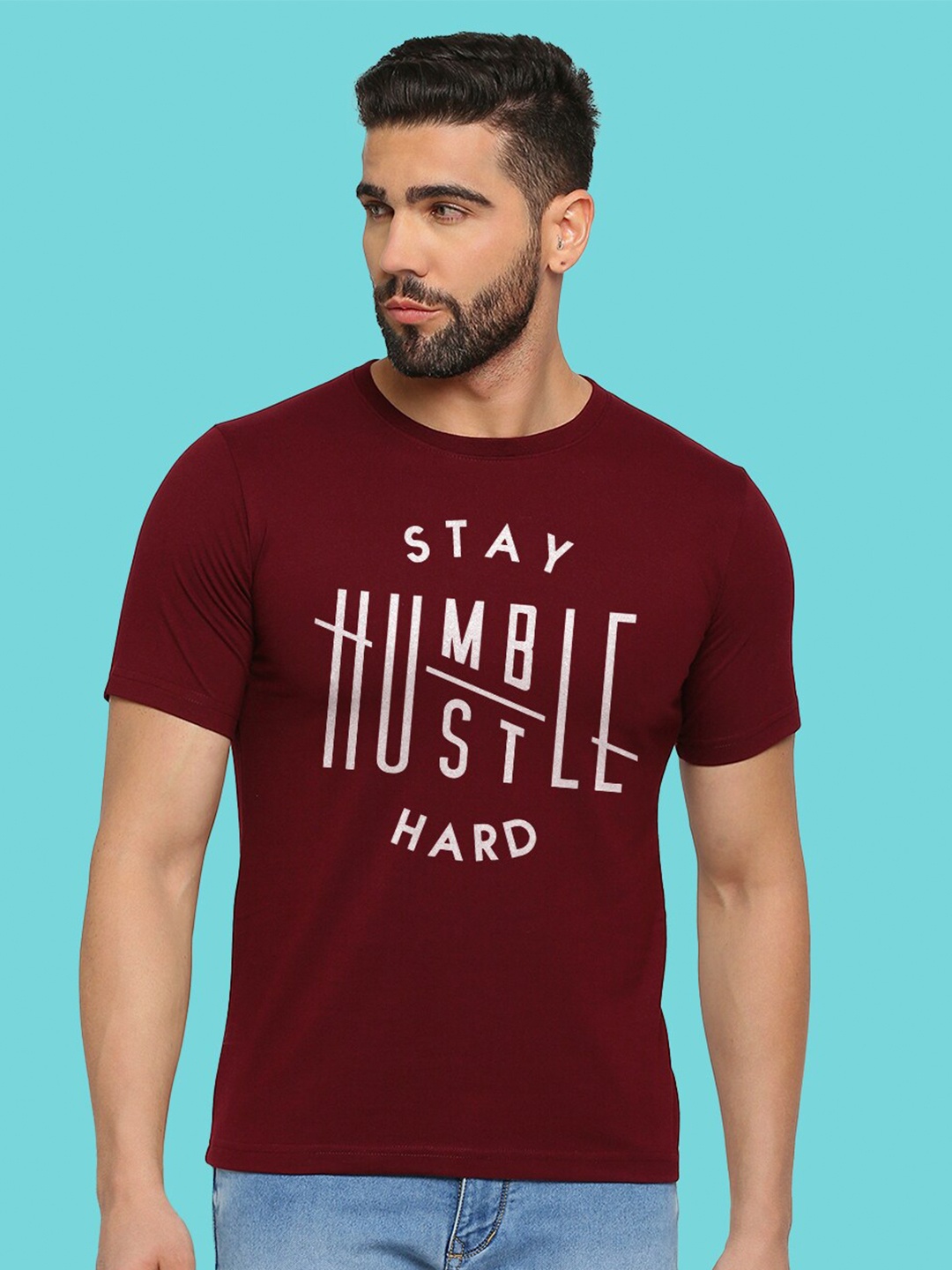 

MOD ECRU Unisex Typography Printed Pure Cotton T-shirt, Maroon