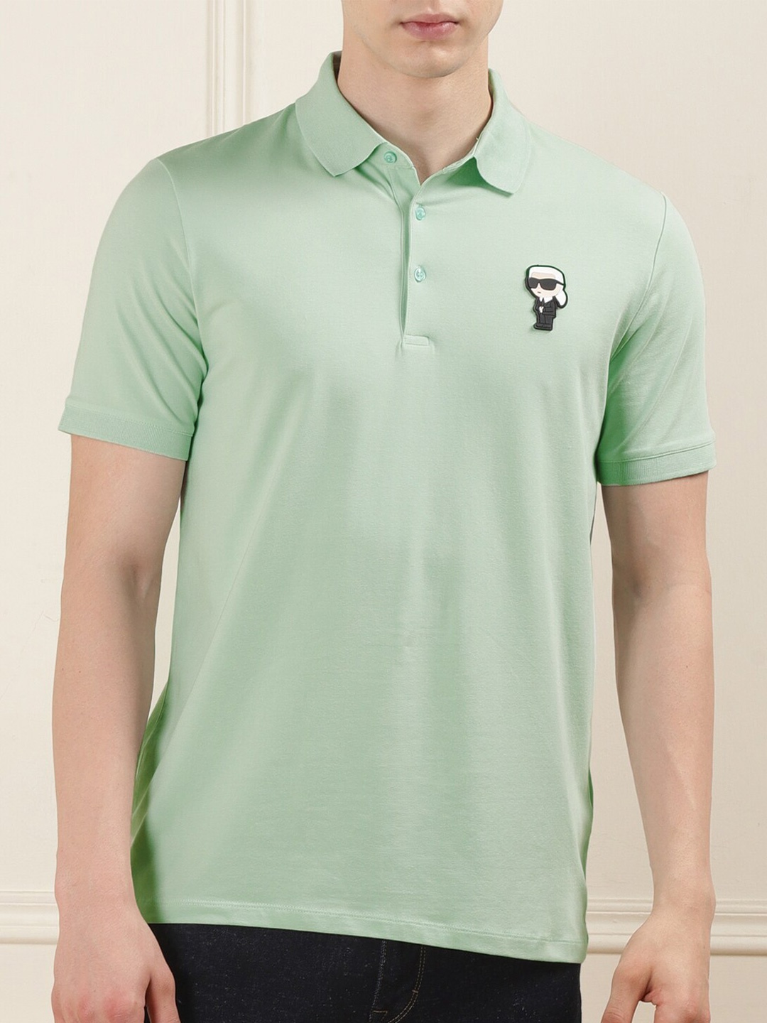 

Karl Lagerfeld Men Polo Collar Applique T-shirt, Green