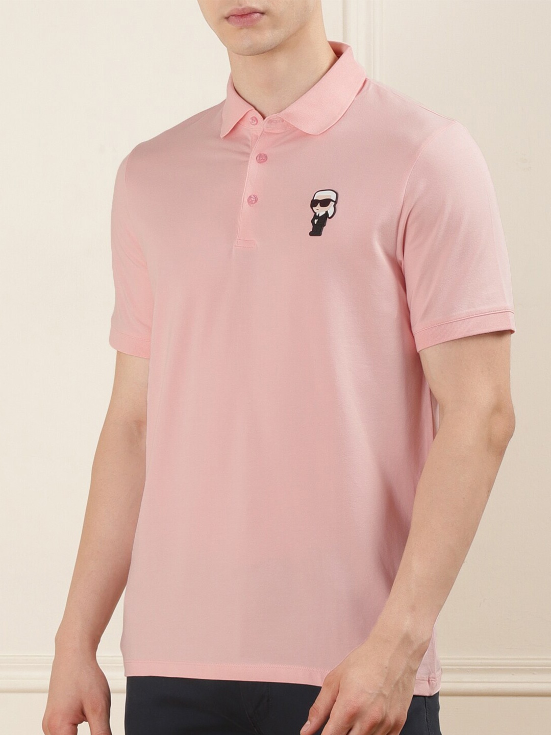

Karl Lagerfeld Men Polo Collar Applique T-shirt, Pink