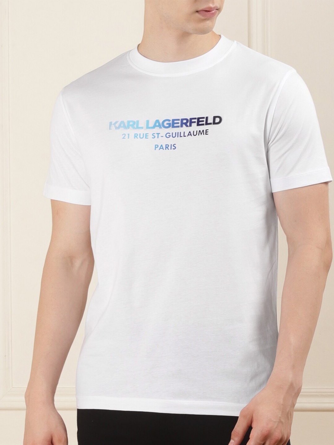 

Karl Lagerfeld Men Round Neck Typography Cotton T-shirt, White