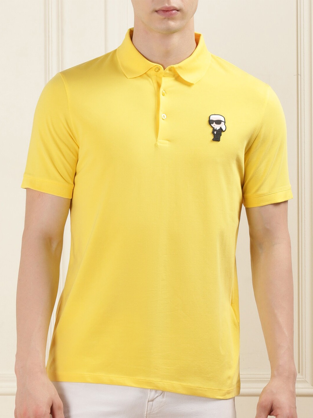 

Karl Lagerfeld Men Polo Collar Cotton T-shirt, Yellow