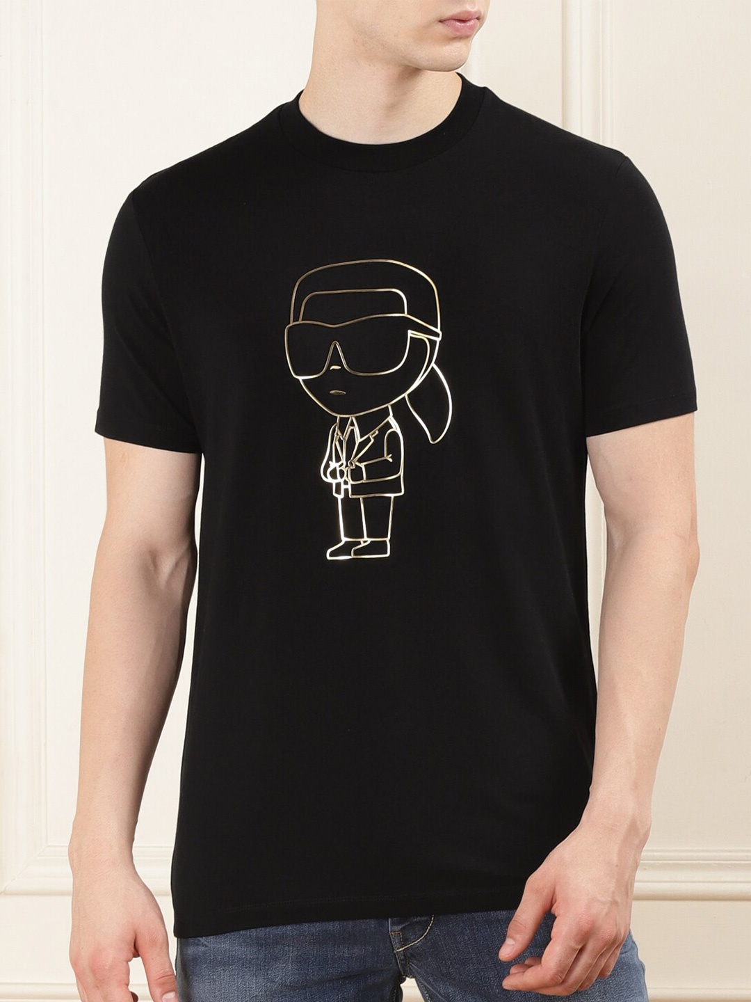 Karl Lagerfeld Men Round Neck Graphic Printed T-shirt, Black