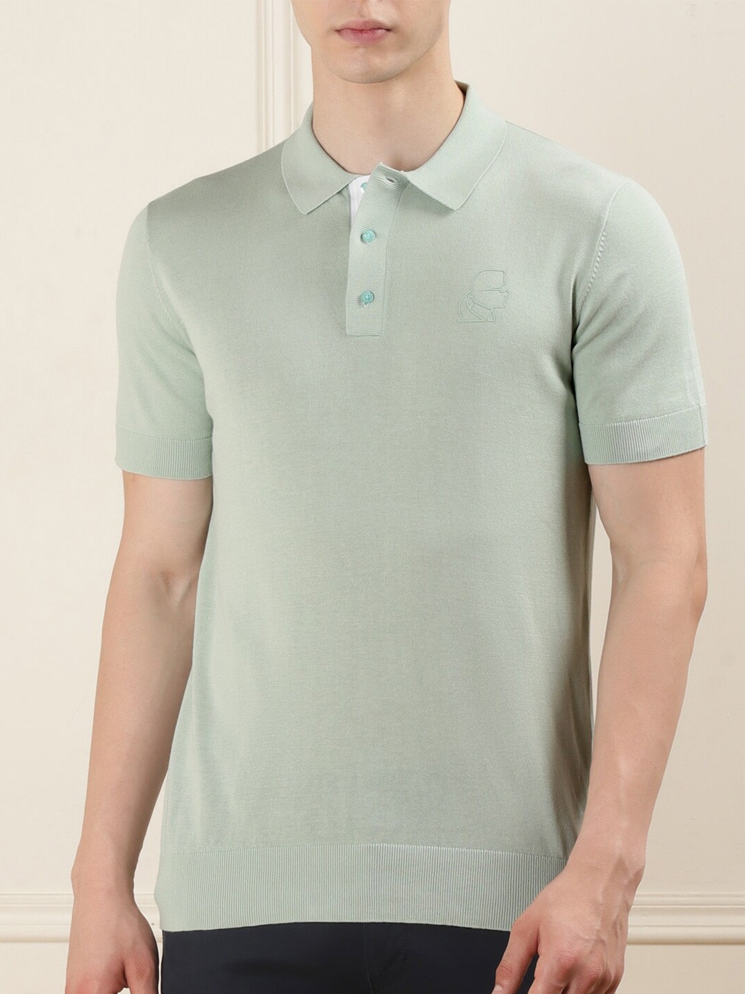 

Karl Lagerfeld Men Polo Collar Cotton T-shirt, Green