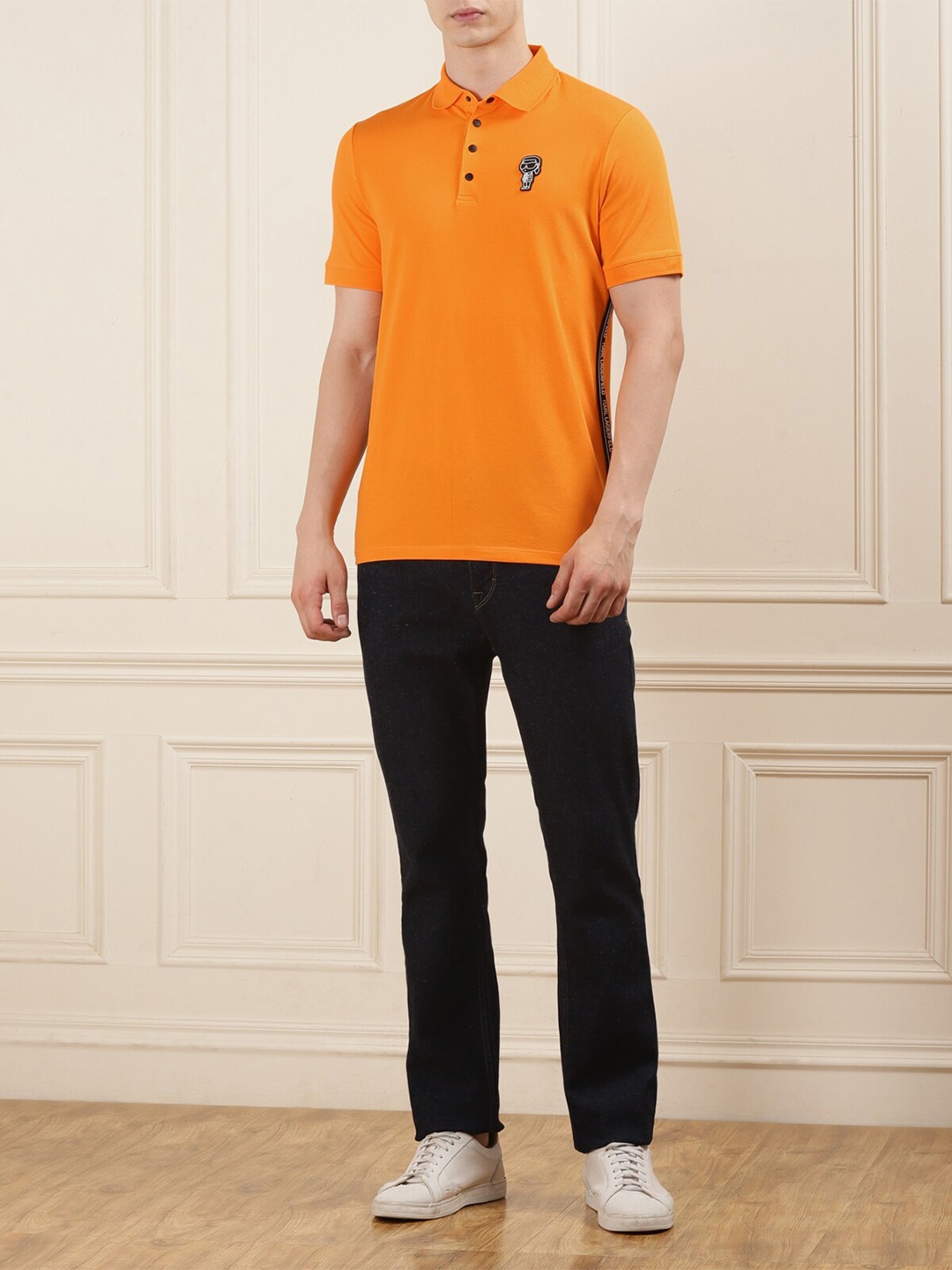 

Karl Lagerfeld Men Polo Collar Cotton T-shirt, Orange