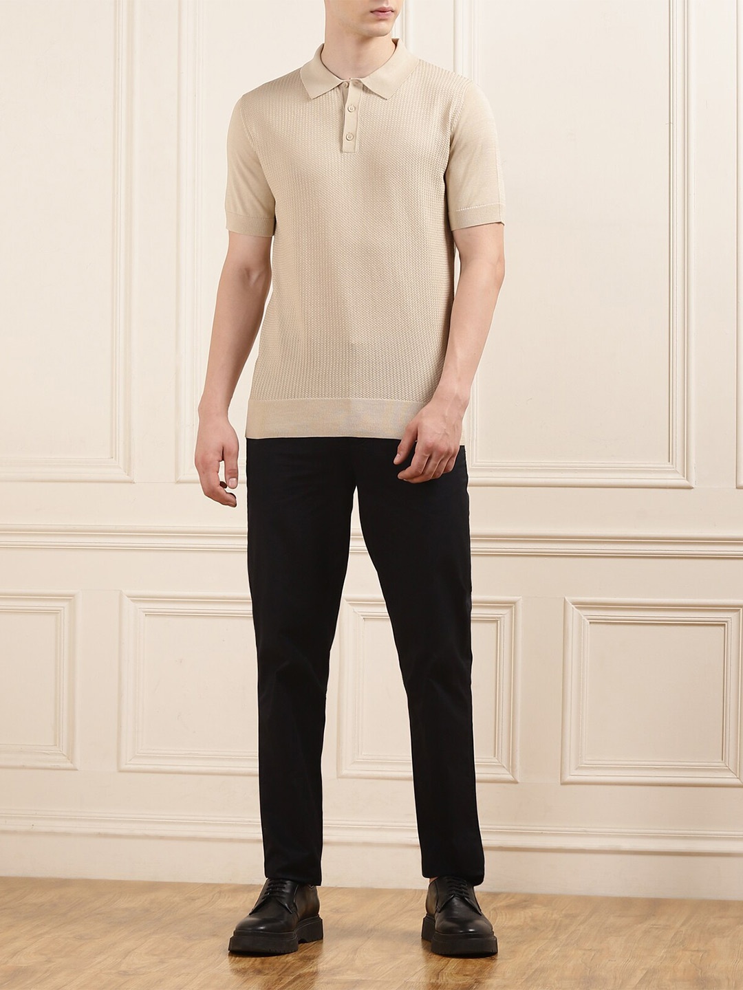 

Karl Lagerfeld Men Polo Collar Cotton T-shirt, Beige