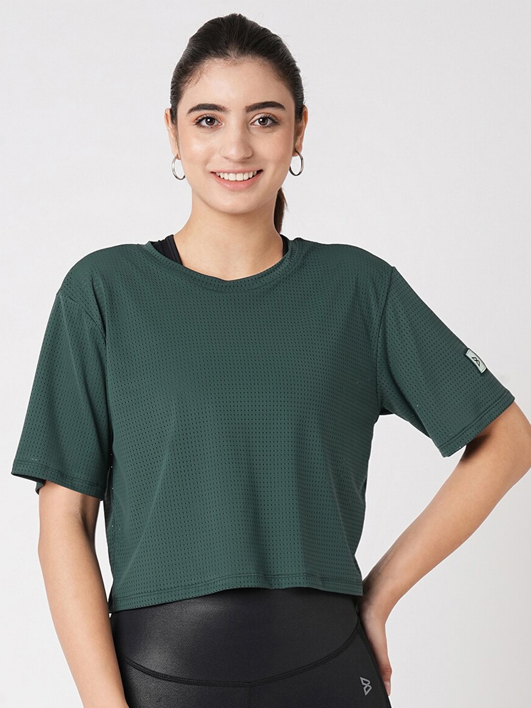 

BODD ACTIVE Women Drop-Shoulder Sleeves Round Neck T-shirt, Sea green