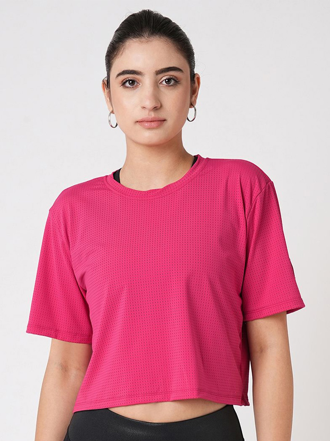 

BODD ACTIVE Women Drop-Shoulder Sleeves Round Neck T-shirt, Pink