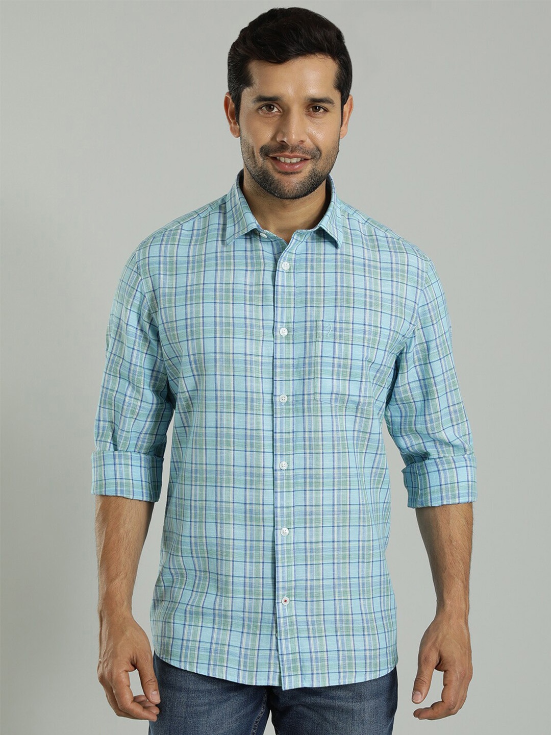 

Indian Terrain Men Slim Fit Tartan Checks Opaque Casual Shirt, Blue