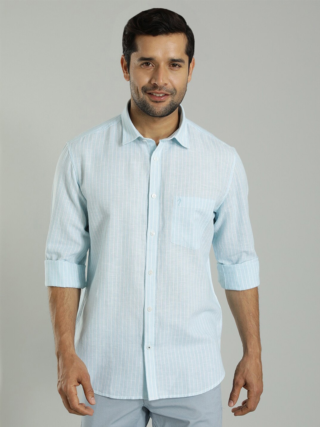 

Indian Terrain Vertical Striped India Slim Fit Opaque Casual Shirt, Blue