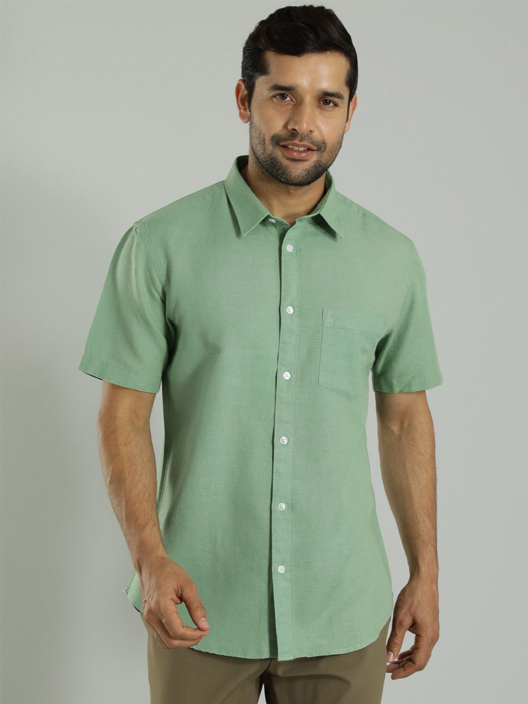 

Indian Terrain Men Slim Fit Cotton Linen Casual Shirt, Green