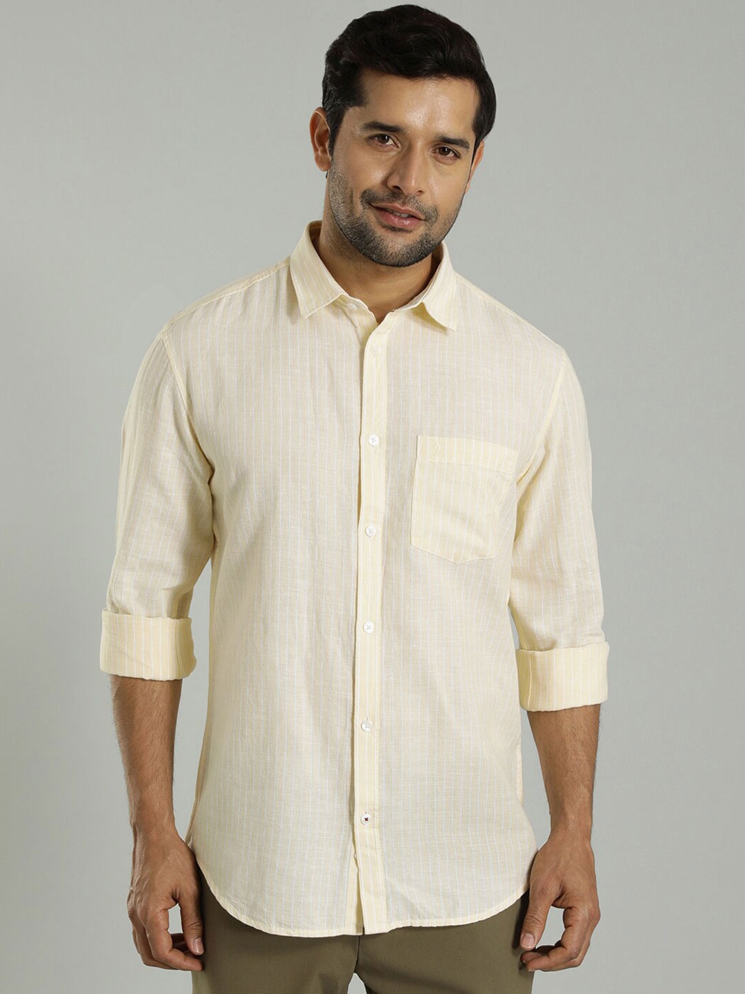 

Indian Terrain Vertical Striped India Slim Fit Cotton Opaque Casual Shirt, Yellow