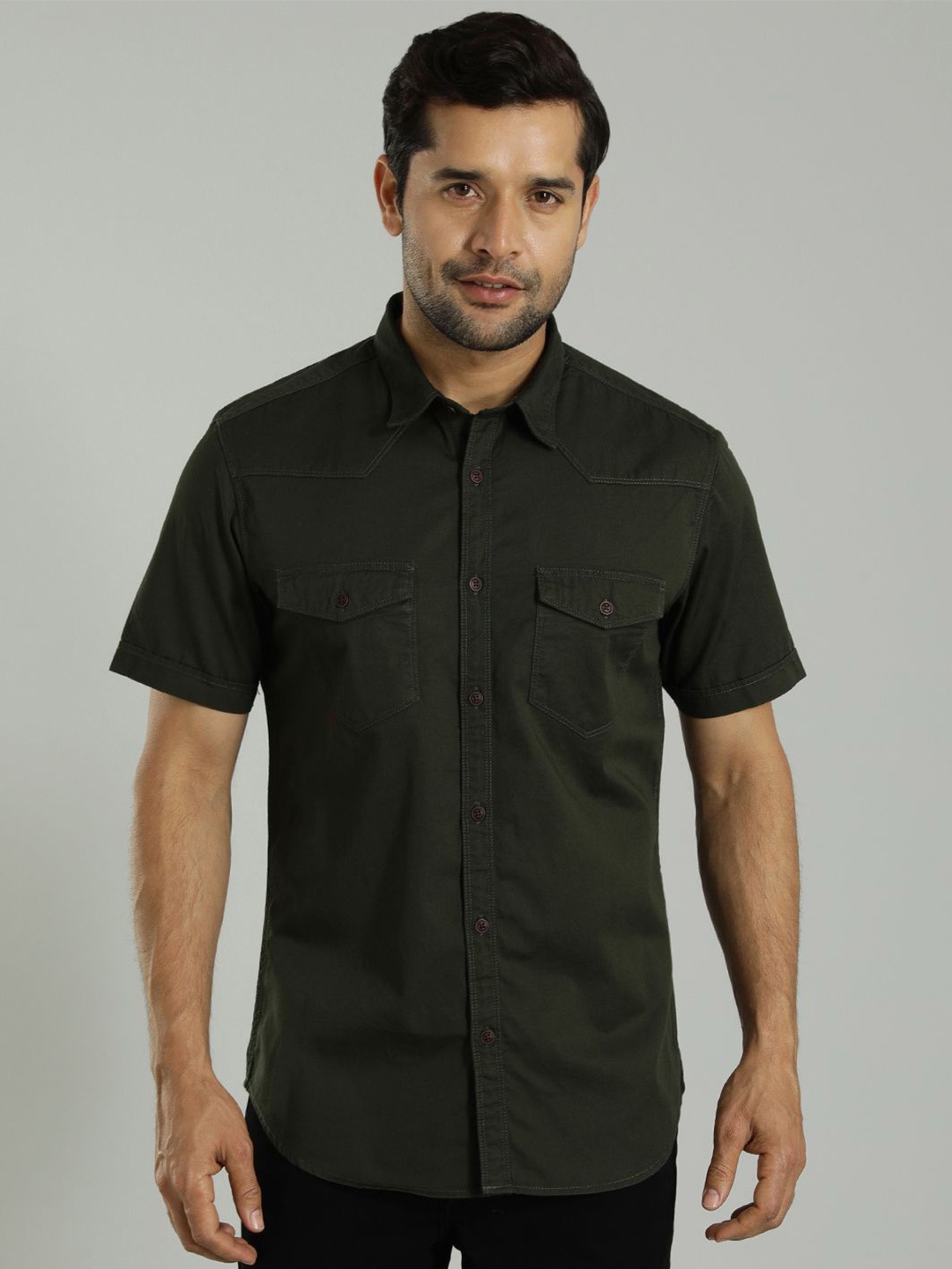 

Indian Terrain Slim Fit Cotton Opaque Casual Shirt, Green