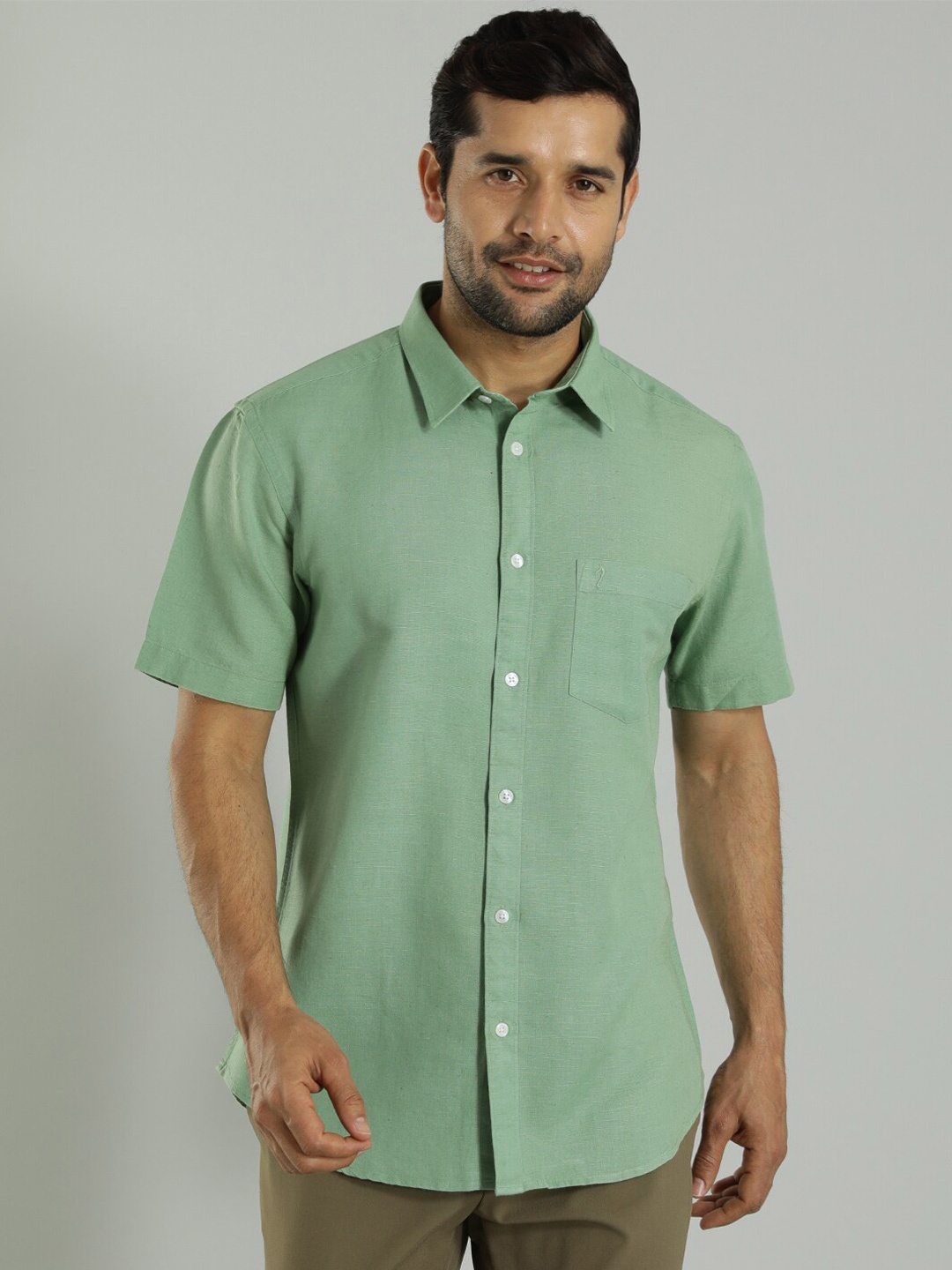 

Indian Terrain India Slim Fit Cotton Opaque Casual Shirt, Green
