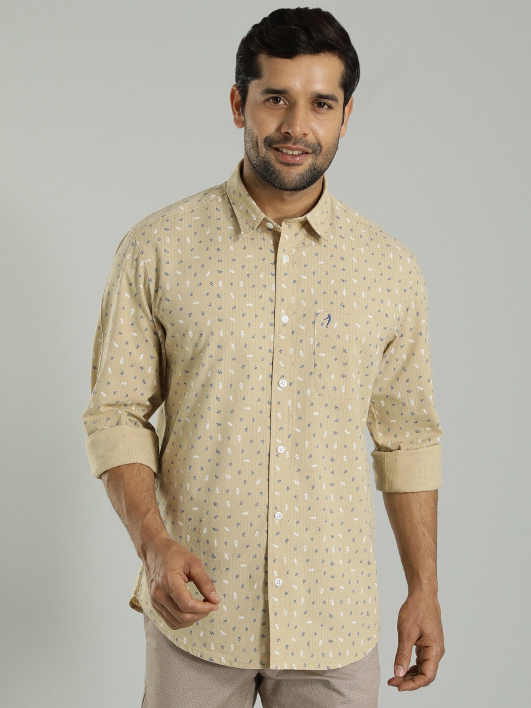 

Indian Terrain Slim Fit Floral Printed Cotton Casual Shirt, Brown