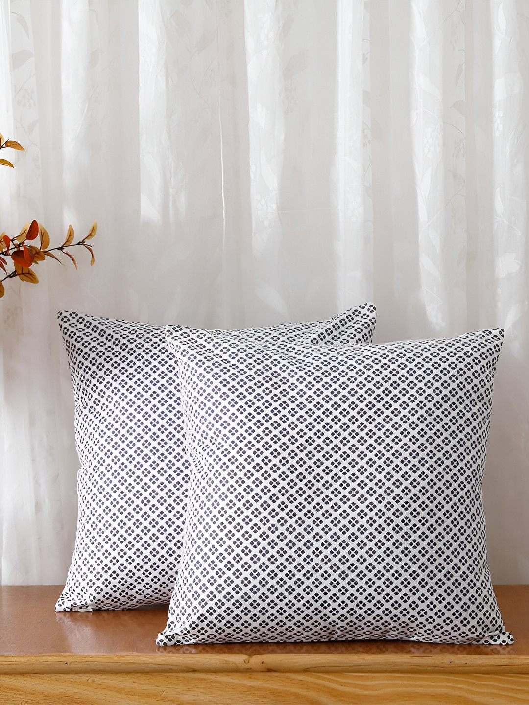 

Ratan Cart Grey & White 2 Pieces Floral Printed Cotton Square Cushion Covers