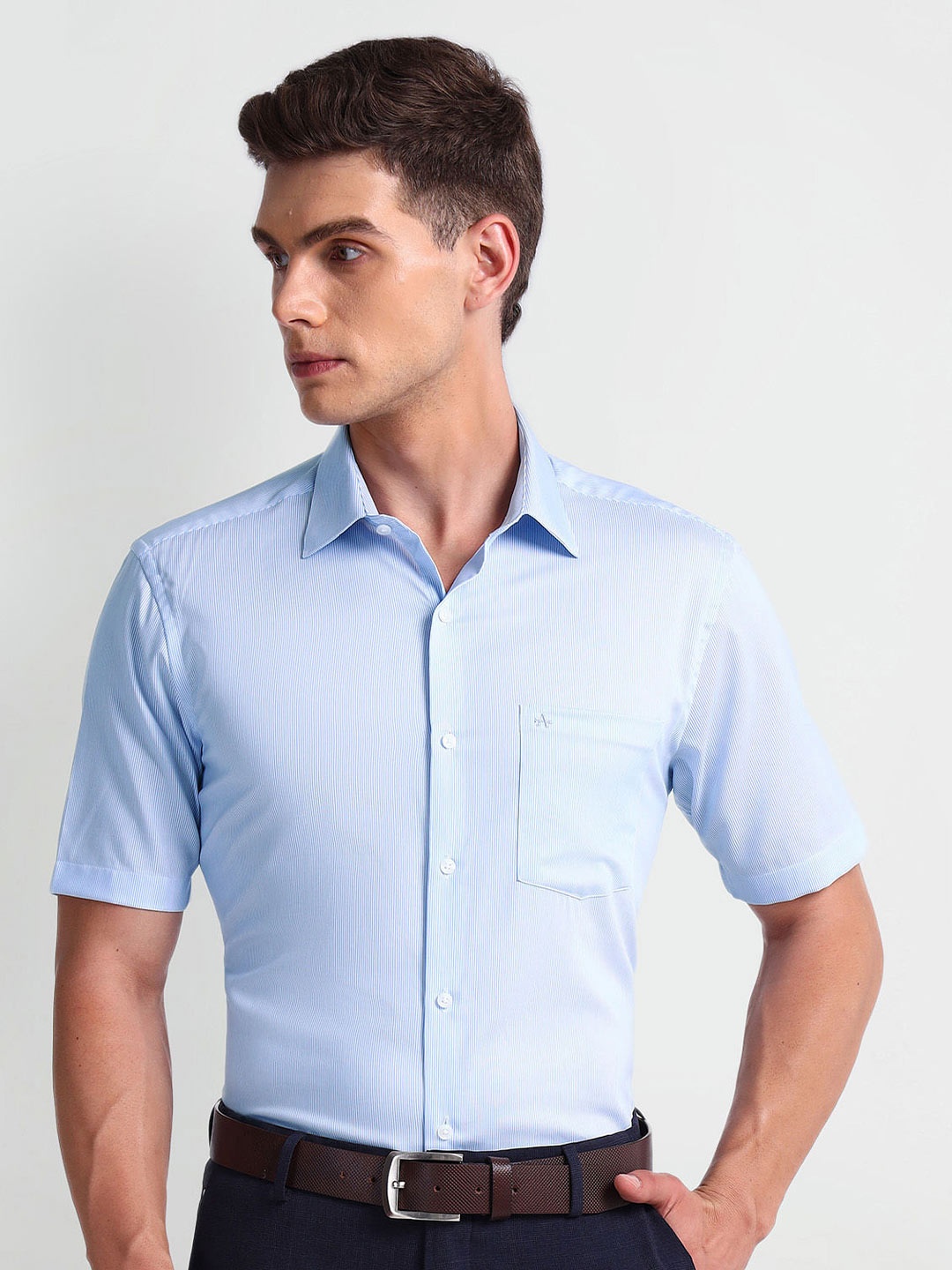 

Arrow Striped Pure Cotton Twill Formal Shirt, Blue