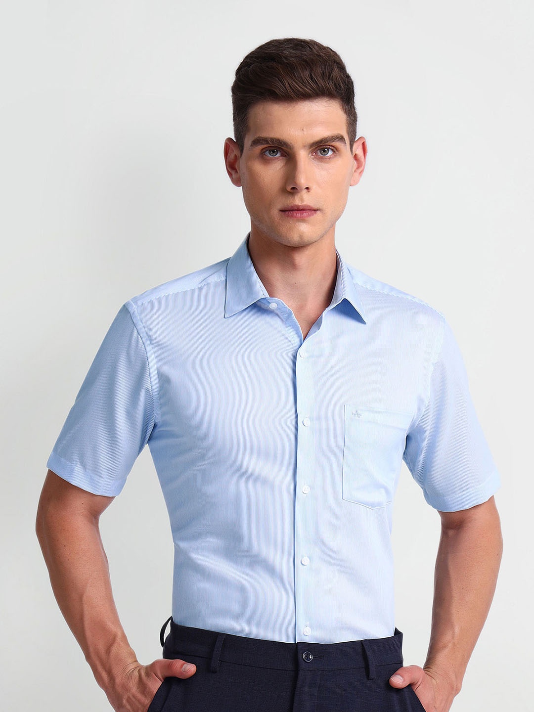 

Arrow Spread Collar Striped Cotton Formal Shirt, Blue