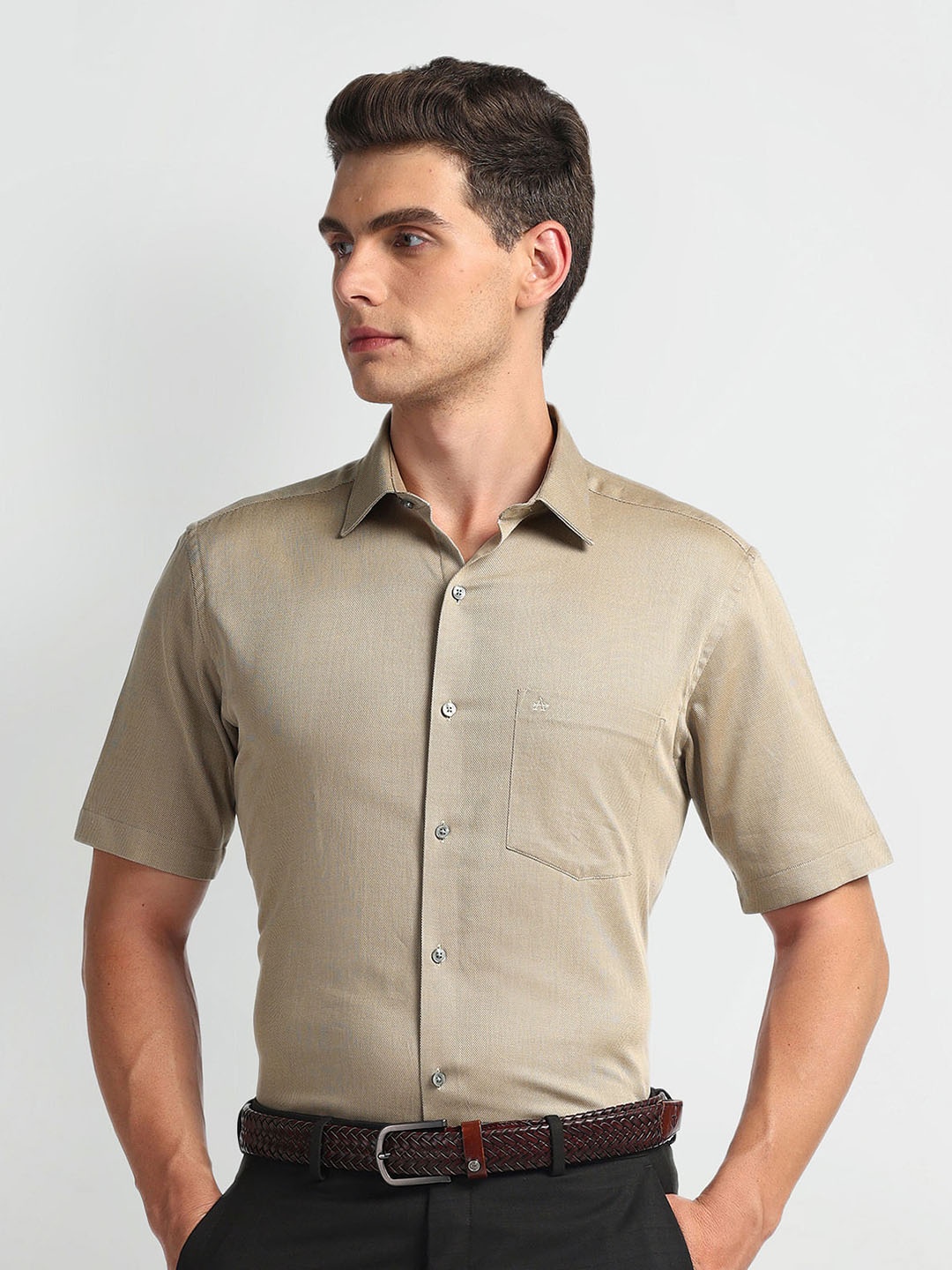 

Arrow Spread Collar Cotton Formal Shirt, Brown