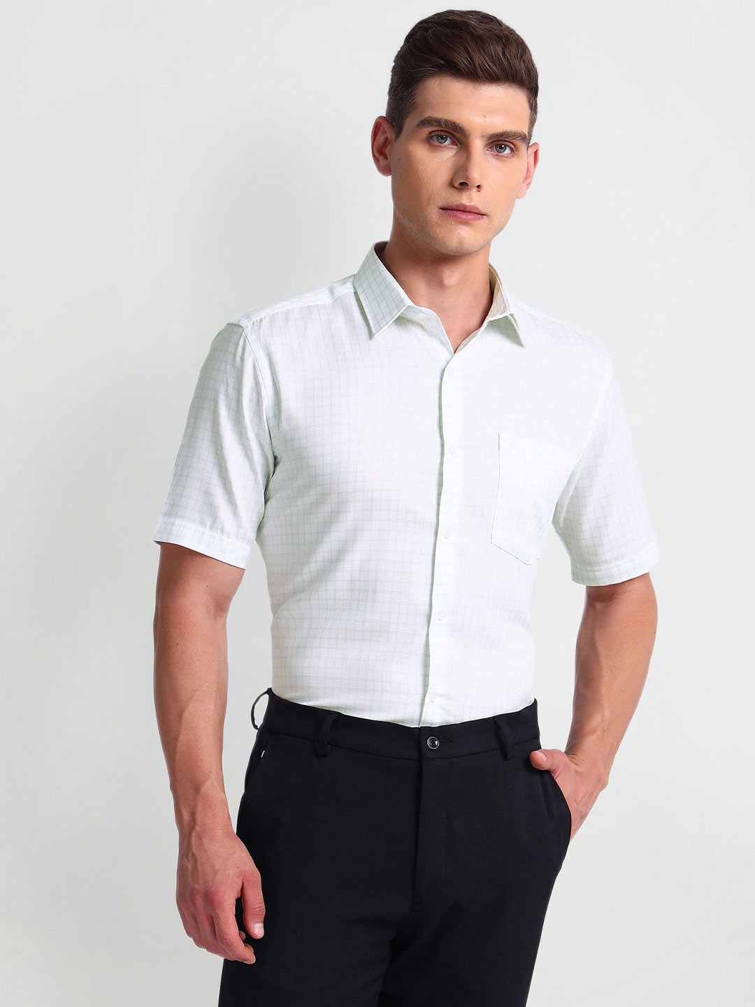 

Arrow Checked Pure Cotton Formal Shirt, Green