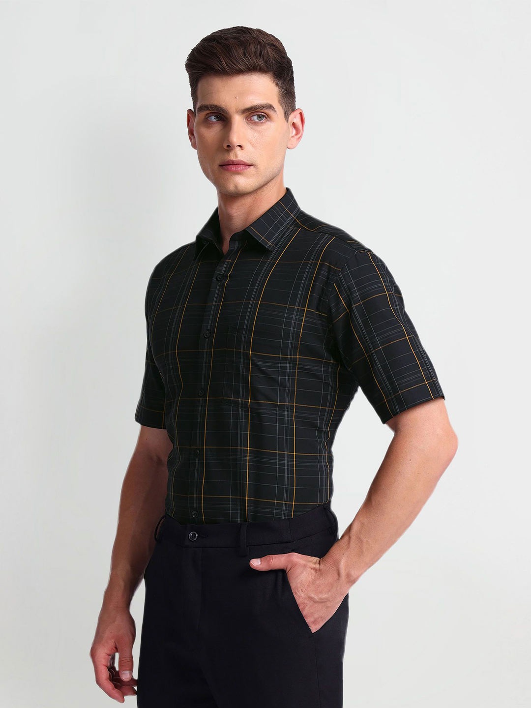 

Arrow Checked Pure Cotton Formal Shirt, Black