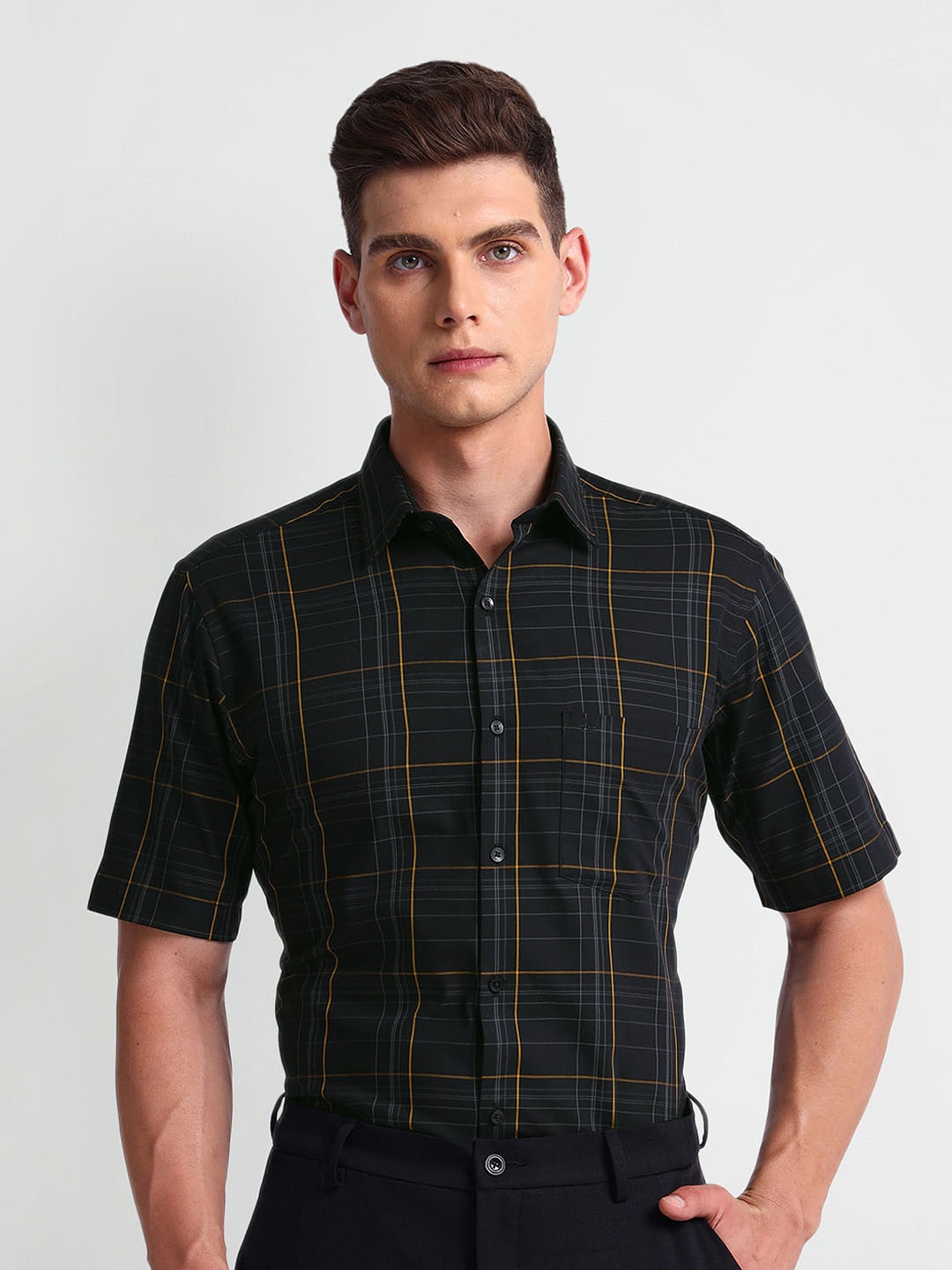 

Arrow Checked Pure Cotton Formal Shirt, Black