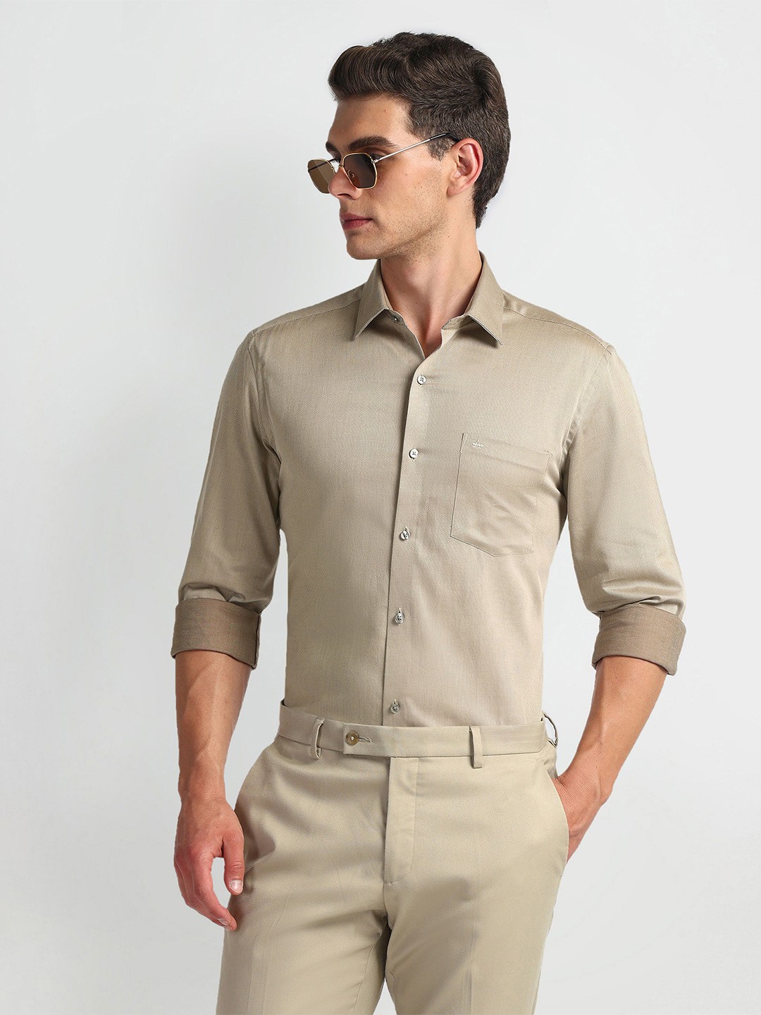 

Arrow Slim Fit Spread Collar Cotton Formal Shirt, Brown