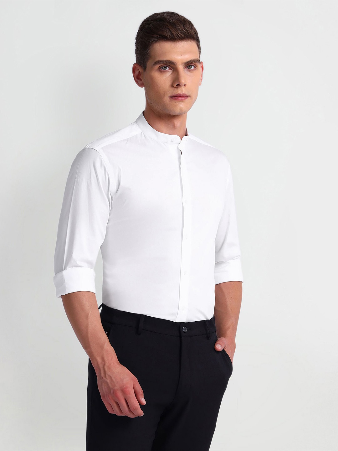 

Arrow New York Slim Fit Mandarin Collar Cotton Twill Formal Shirt, White