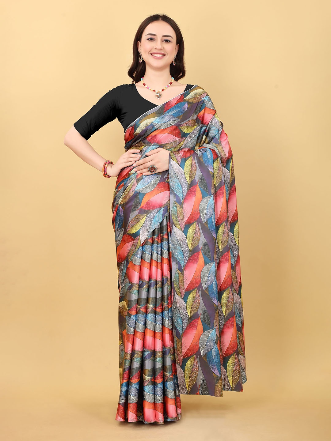 

KALINI Floral Satin Saree, Purple