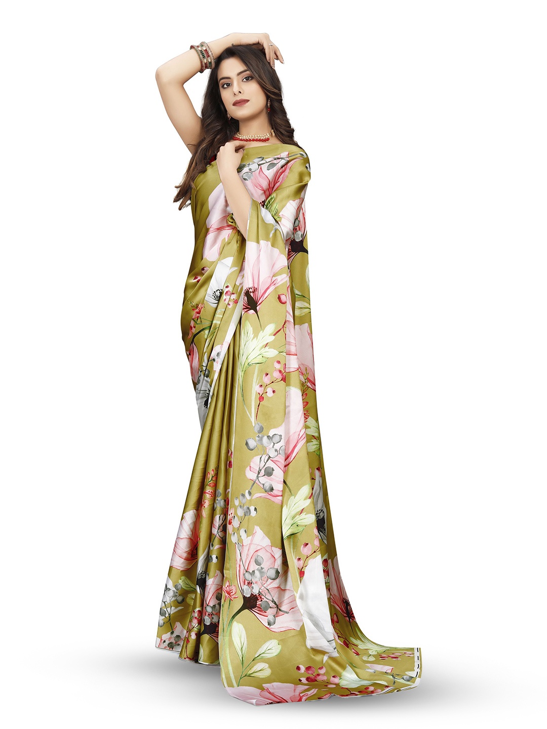 

KALINI Ethnic Motifs Satin Banarasi Saree, Khaki