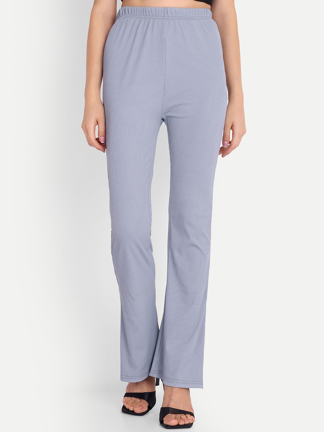 

FNOCKS Women Comfort Straight Fit High-Rise Easy Wash Cotton Trousers, Grey