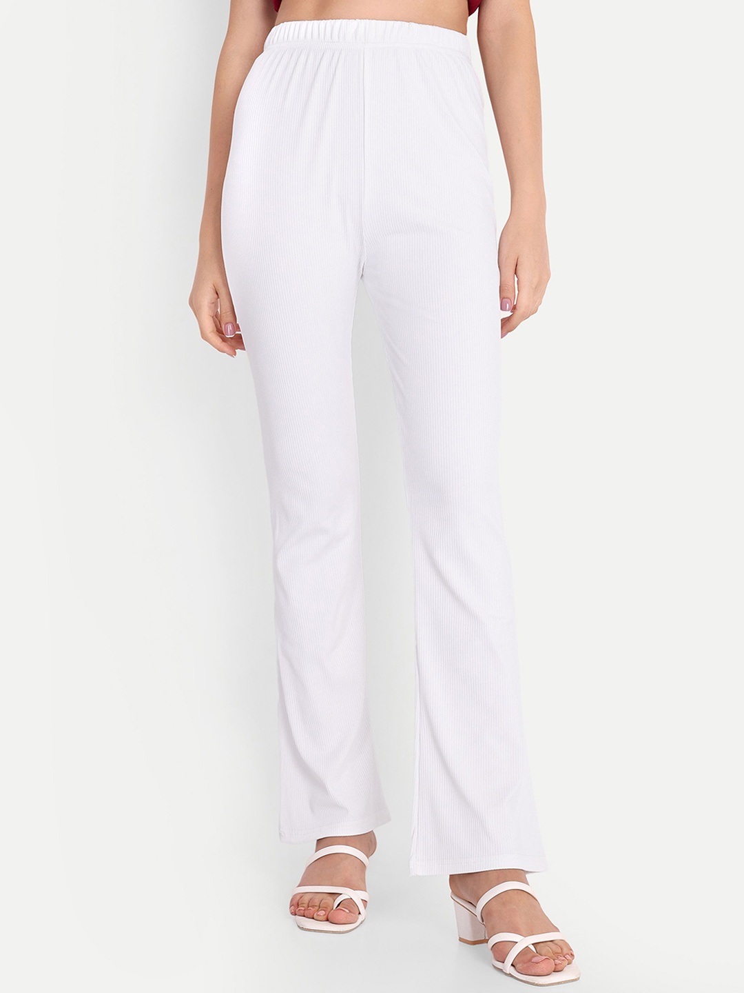 

FNOCKS Women Comfort Straight Fit High-Rise Easy Wash Cotton Trouser, White