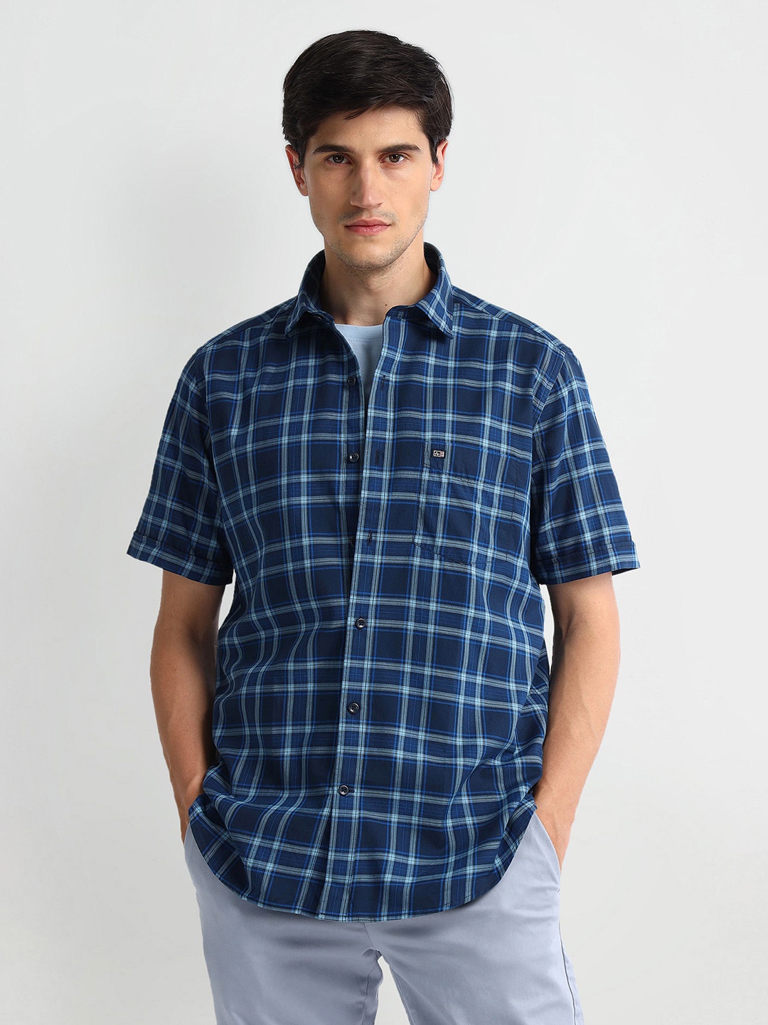 

Arrow Sport Tartan Checked Twill Weave Pure Cotton Casual Shirt, Blue