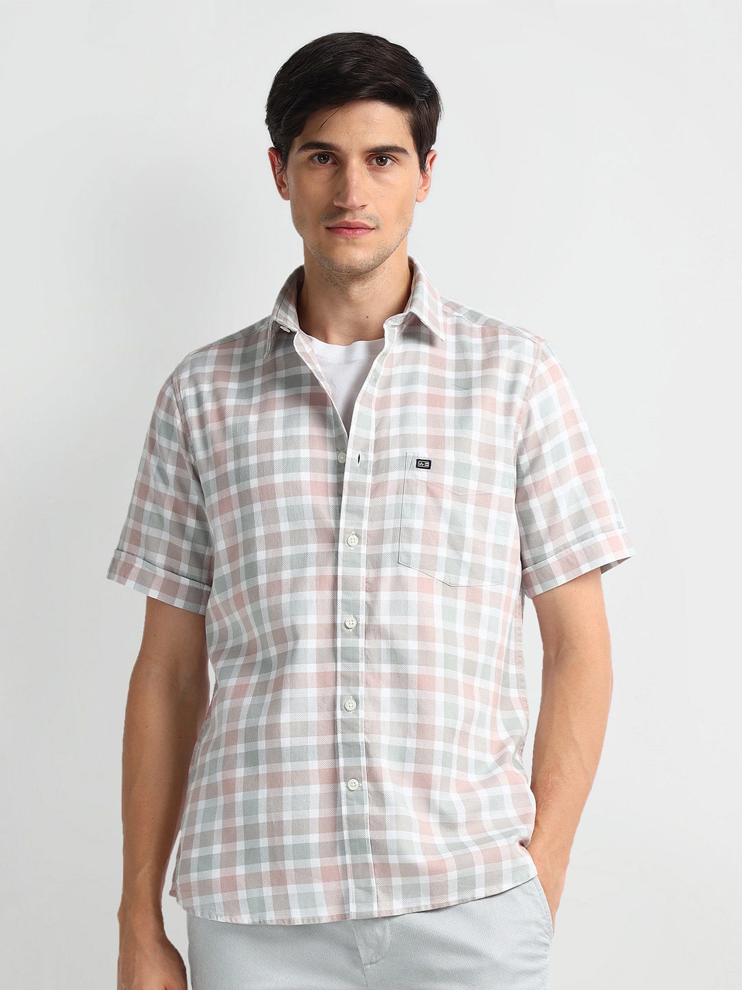 

Arrow Sport Checked Spread Collar Cotton Casual Shirt, Pink