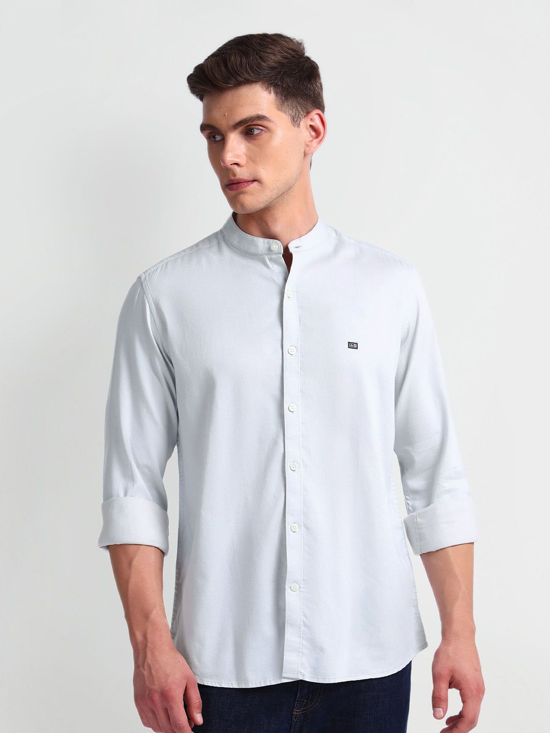 

Arrow Sport Mandarin Collar Slim Fit Cotton Casual Shirt, Blue